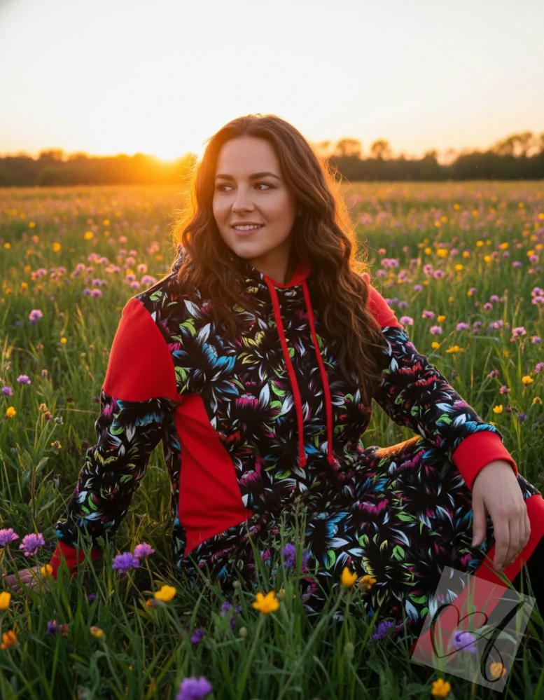 Dámské mikinošaty LILY s vysokým límcem ve vel.50 v kombinaci s červenou