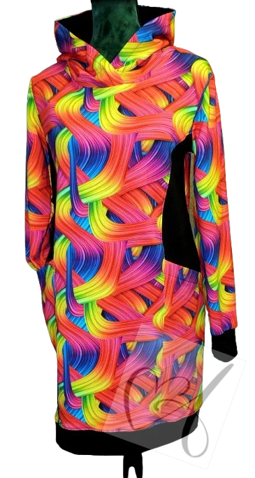 Dámské mikinošaty LILY s kapucí ve vel.40 duha