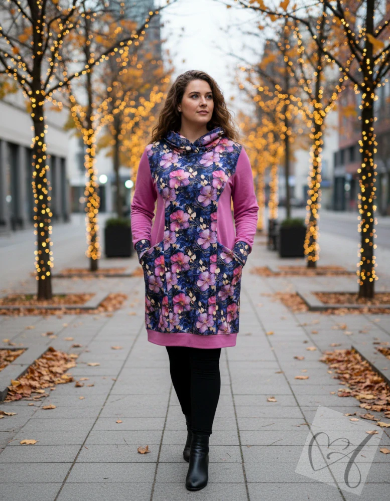 Dámské mikinošaty LILY s kapucí ve vel.38 květy