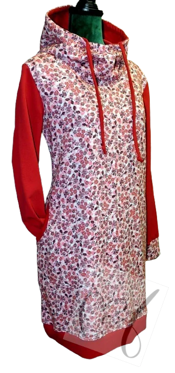 Dámské mikinošaty LILYEN s vysokou kapucí ve vel.44 šípek /vínová