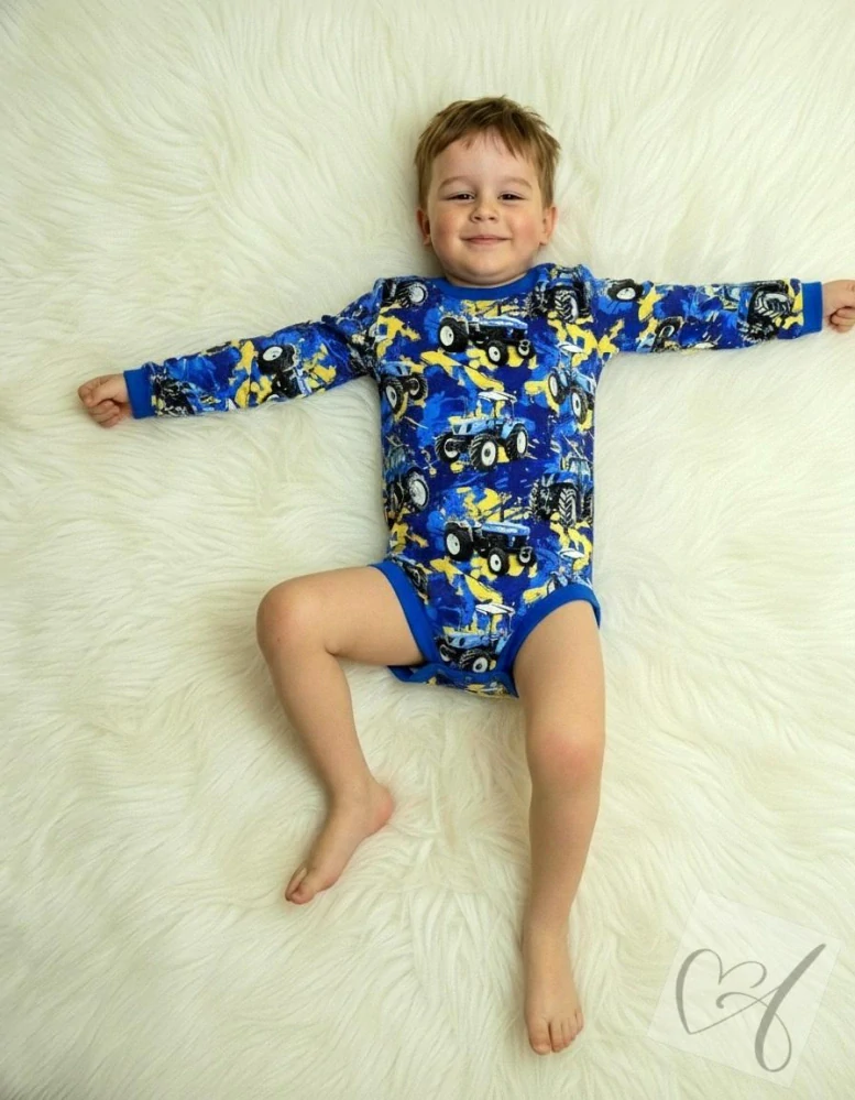 Bodýčka pro děti se speciálními potřebami trakrory na modrém