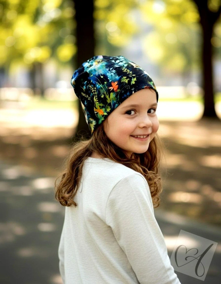 Dětská dvojitá homeless čepice kočky na tmavé vel.50