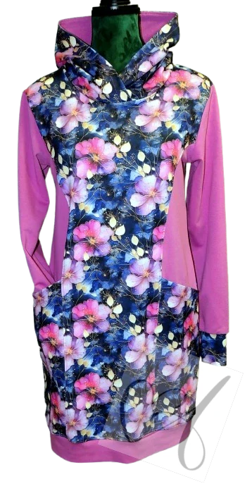 Dámské mikinošaty LILY s kapucí ve vel.38 květy