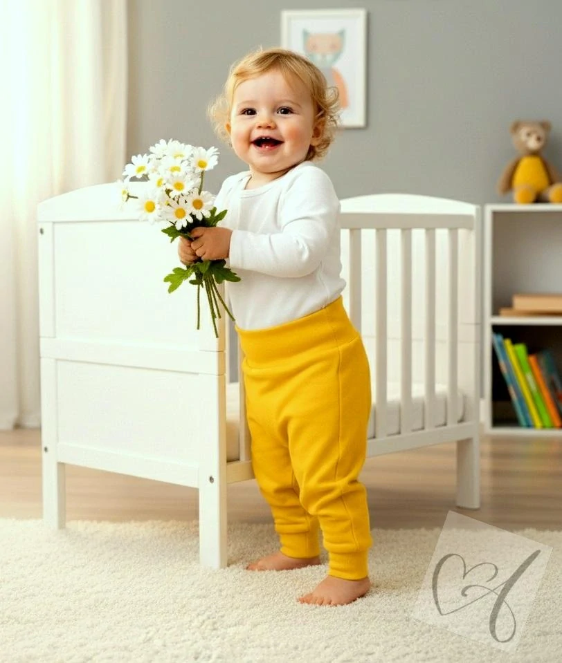 Rostoucí dětské kalhoty- baggy – žluté