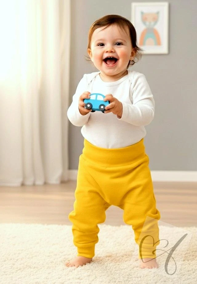 Rostoucí dětské kalhoty- baggy – žluté