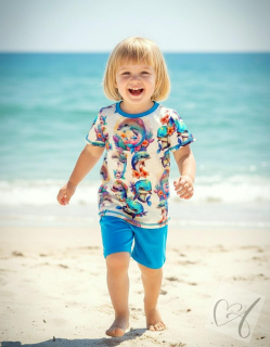 Dětský letní set – tričko a kraťasy na hraní i jako pyžamko delfínci vel.110