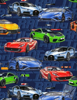 Teplákovina barevné auta na tmavě modré