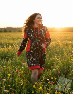 Dámské mikinošaty LILY s vysokým límcem ve vel.50 v kombinaci s červenou