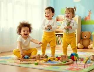 Rostoucí dětské kalhoty baggy  žluté