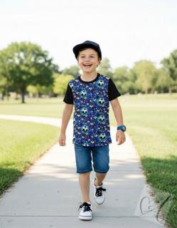 Dětské tričko s krátkým rukávem –míče na modré vel.152